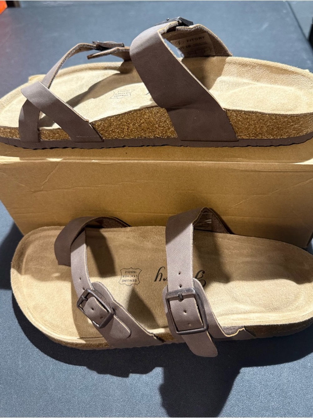Women’s Leather Slide Sandals with Comfort Footbed-New